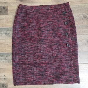 Ann Taylor Red Black Button Closure Midi Length Wrap Pencil Skirt Size 10